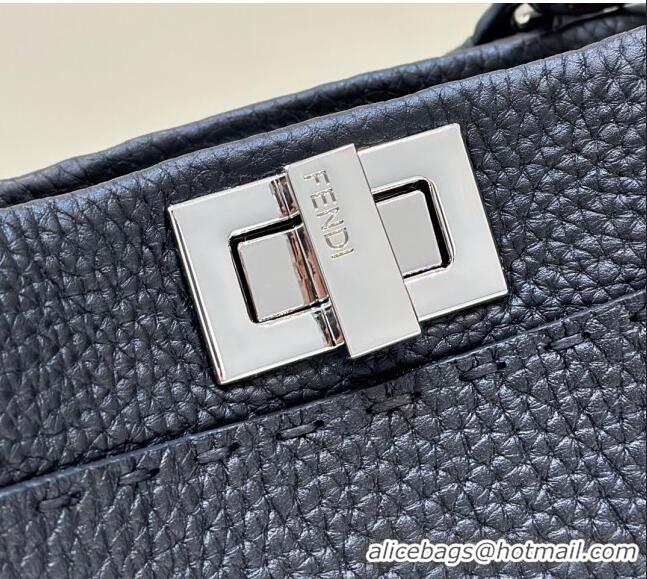 Top Grade Fendi Peekaboo Mini Bag in Litchi-Grained Leather 2590 Black 2025