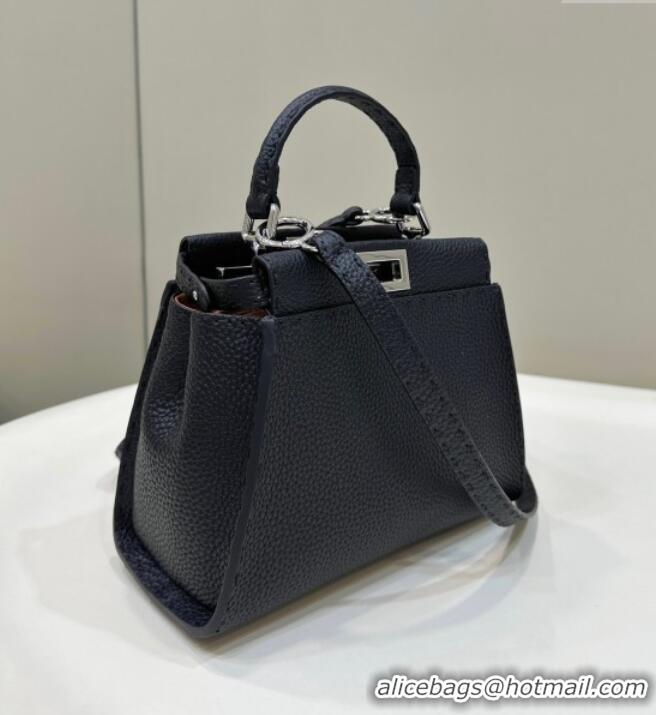 Top Grade Fendi Peekaboo Mini Bag in Litchi-Grained Leather 2590 Black 2025