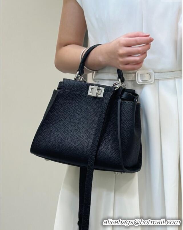 Top Grade Fendi Peekaboo Mini Bag in Litchi-Grained Leather 2590 Black 2025