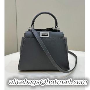 Top Grade Fendi Peekaboo Mini Bag in Litchi-Grained Leather 2590 Dark Grey 2025