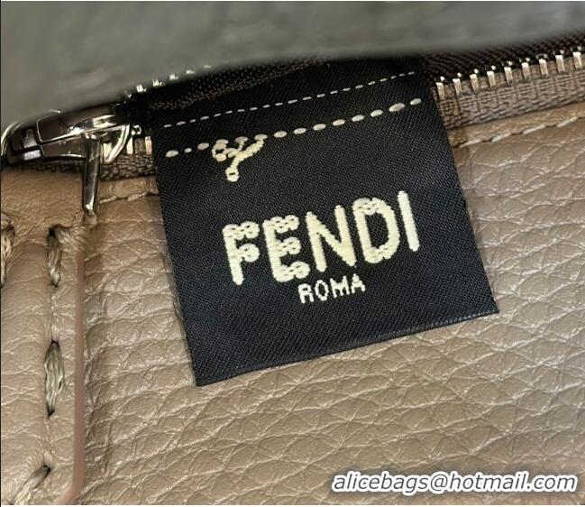 Top Grade Fendi Peekaboo Mini Bag in Litchi-Grained Leather 2590 Dark Grey 2025