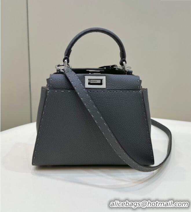 Top Grade Fendi Peekaboo Mini Bag in Litchi-Grained Leather 2590 Dark Grey 2025