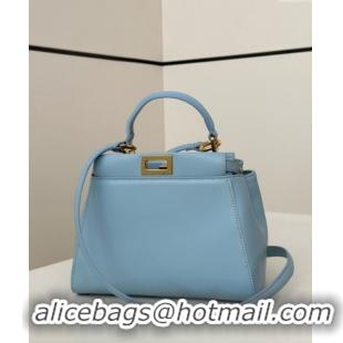 Top Design Fendi Peekaboo Mini Bag in Soft Lambskin 8315 Light Blue 2025