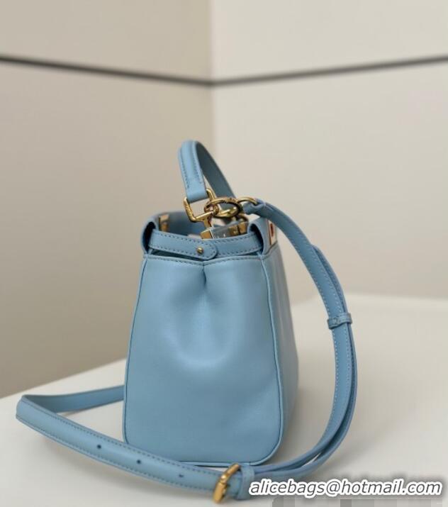 Top Design Fendi Peekaboo Mini Bag in Soft Lambskin 8315 Light Blue 2025