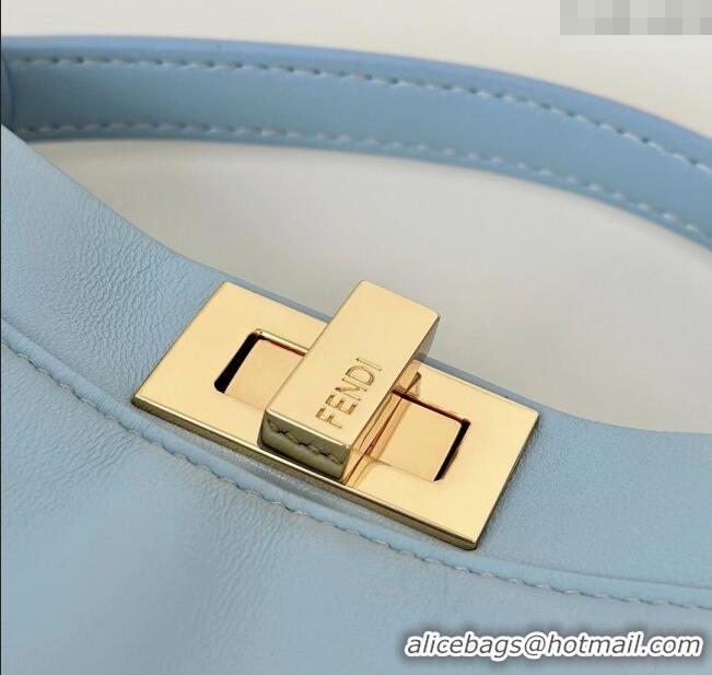 Top Design Fendi Peekaboo Mini Bag in Soft Lambskin 8315 Light Blue 2025