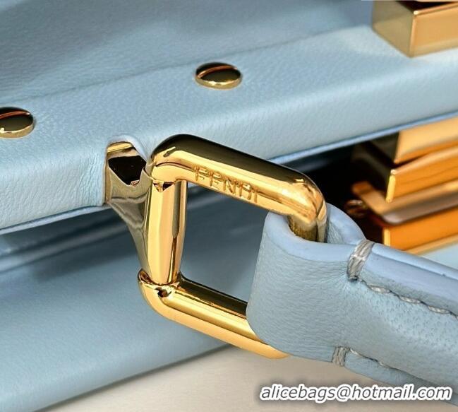 Top Design Fendi Peekaboo Mini Bag in Soft Lambskin 8315 Light Blue 2025