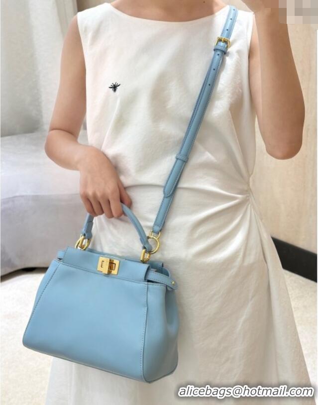 Top Design Fendi Peekaboo Mini Bag in Soft Lambskin 8315 Light Blue 2025