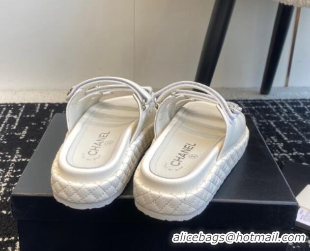 Unique Style Chanel Calfskin Flat Slides Sandal with Multi Strap White 0102152