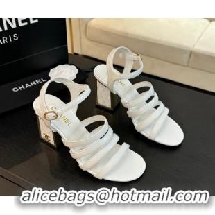 Good Product Chanel Lambskin Strap Heel Sandals 7cm White 0103001