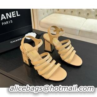 Purchase Chanel Lambskin Strap Heel Sandals 7cm Beige 0103002