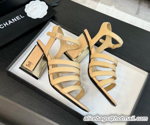 Purchase Chanel Lambskin Strap Heel Sandals 7cm Beige 0103002