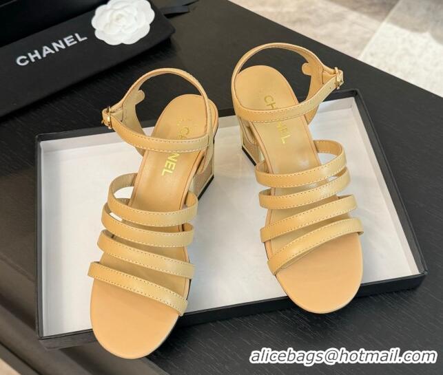 Purchase Chanel Lambskin Strap Heel Sandals 7cm Beige 0103002