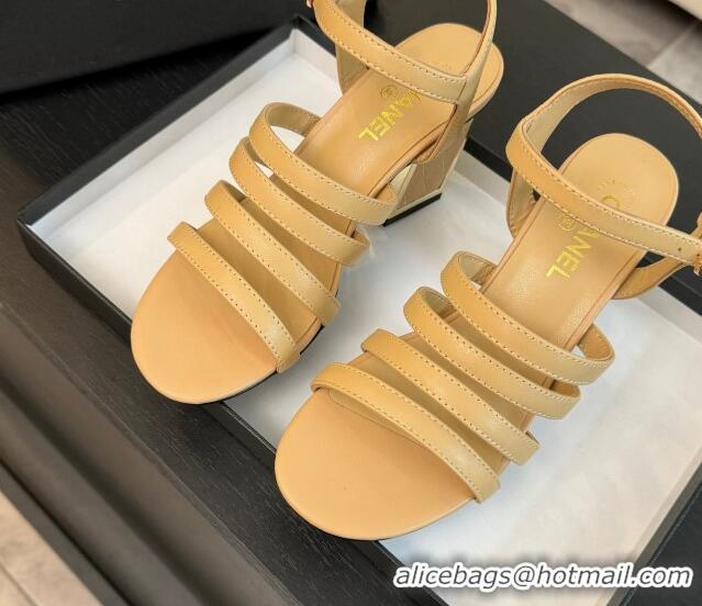 Purchase Chanel Lambskin Strap Heel Sandals 7cm Beige 0103002