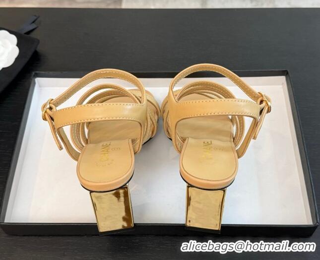 Purchase Chanel Lambskin Strap Heel Sandals 7cm Beige 0103002