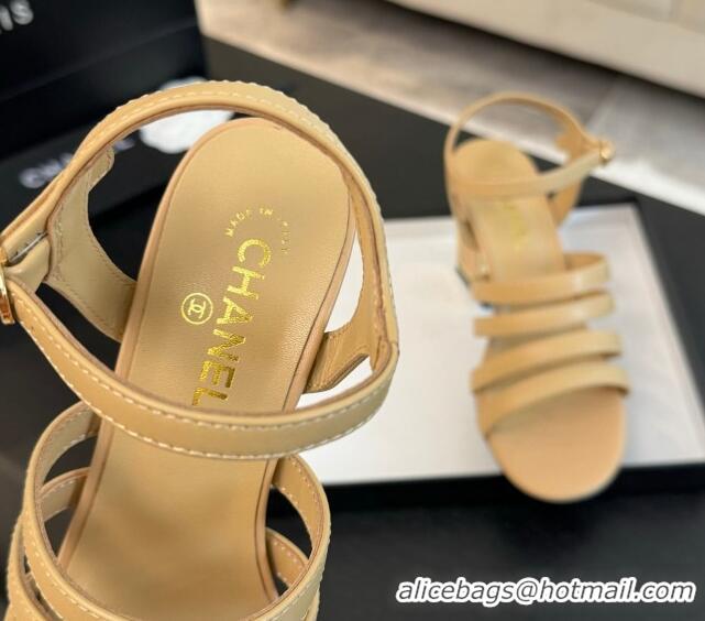 Purchase Chanel Lambskin Strap Heel Sandals 7cm Beige 0103002