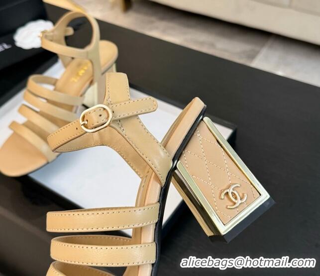 Purchase Chanel Lambskin Strap Heel Sandals 7cm Beige 0103002