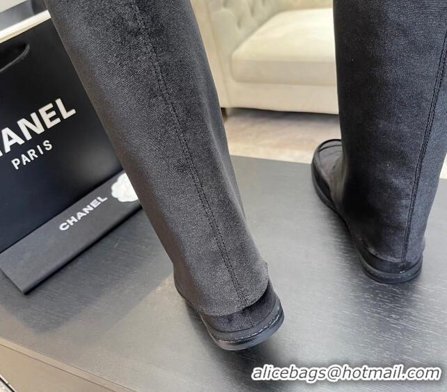 Good Looking Chanel Velvet Foldover Flat High Boots Black 0103008