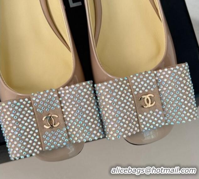 Stylish Chanel Patent Calfskin Pumps with Strass Bow Pink 0103019