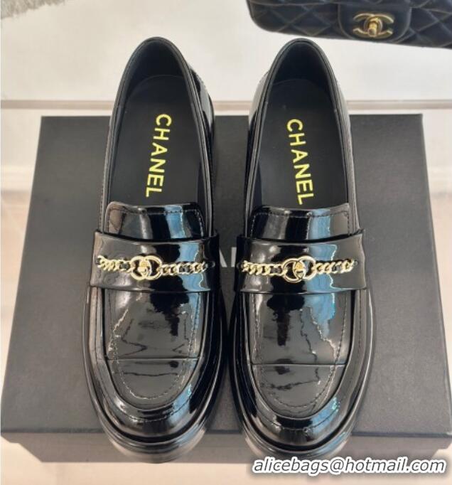 Hot Style Chanel Patent Calfskin Loafers with Chain Black 0103021