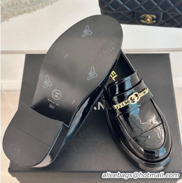 Hot Style Chanel Patent Calfskin Loafers with Chain Black 0103021