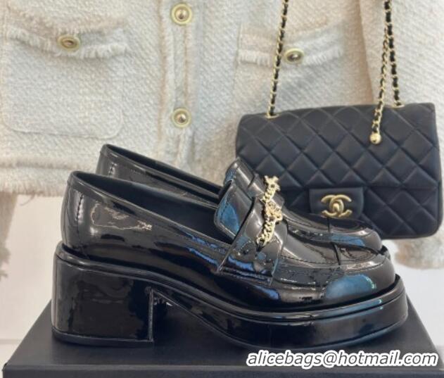 Hot Style Chanel Patent Calfskin Loafers with Chain Black 0103021