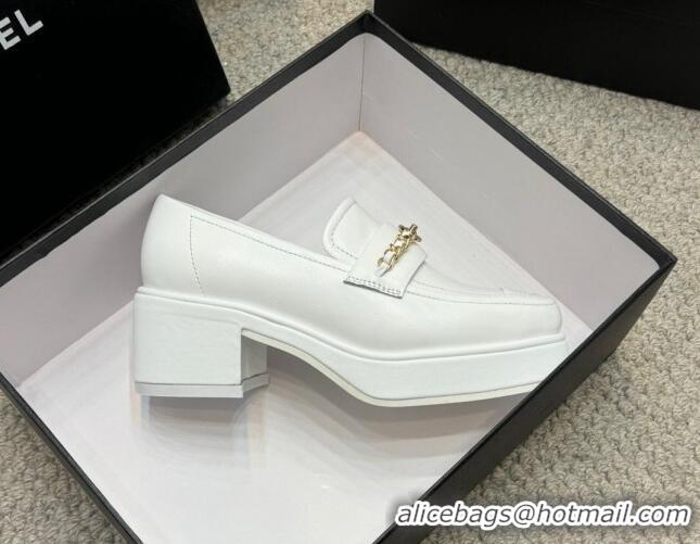 Big Discount Chanel Calfskin Loafers with Chain White 0103023