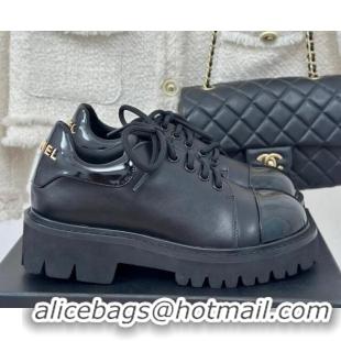 Trendy Design Chanel Patent & Calfskin Lace-up Shoes Black 0103026