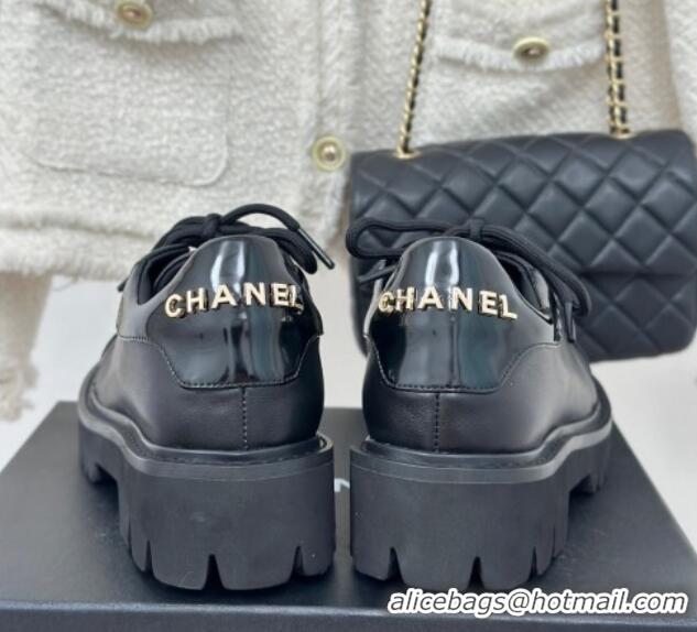 Trendy Design Chanel Patent & Calfskin Lace-up Shoes Black 0103026