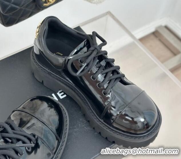 Most Popular Chanel Patent Calfskin Leather Lace-up Shoes Black 0103027