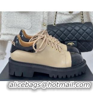 Sumptuous Chanel Patent & Calfskin Lace-up Shoes Beige 0103028