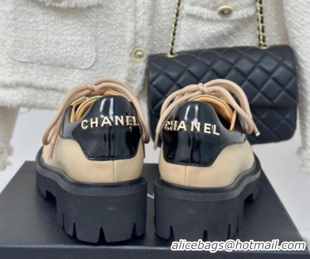 Sumptuous Chanel Patent & Calfskin Lace-up Shoes Beige 0103028