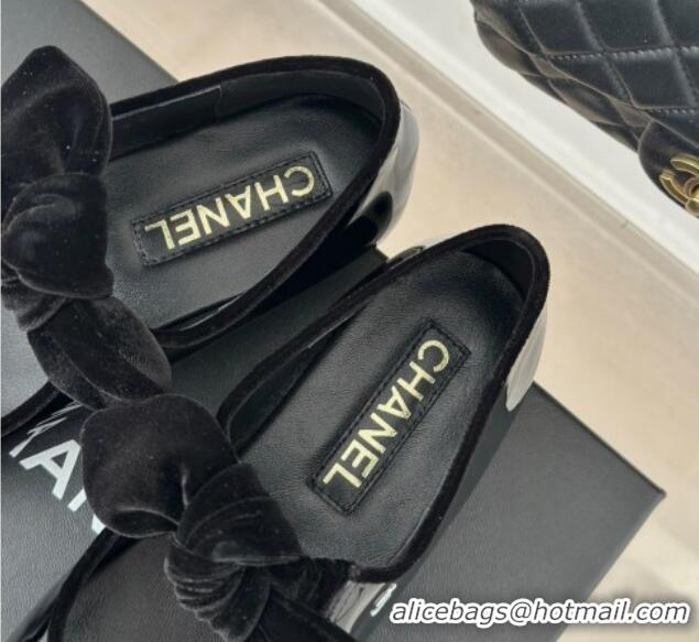 Best Product Chanel Patent Calfskin Leather Mary Janes Ballet Flats with Knot Bow Black 0103033