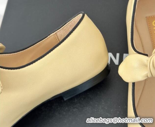 Classic Hot Chanel Lambskin & Patent Leather Mary Janes Ballet Flats with Knot Bow Beige 0103037