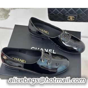 Unique Style Chanel Patent Calfskin Loafers Flat with CC Black 0103038