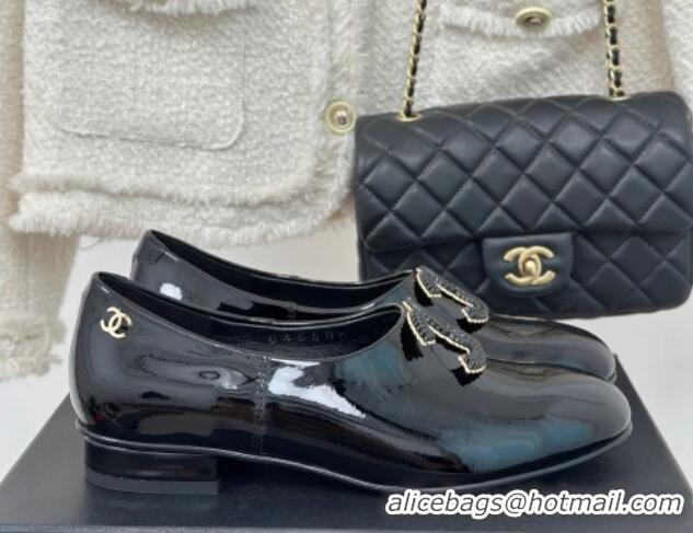 Unique Style Chanel Patent Calfskin Loafers Flat with CC Black 0103038