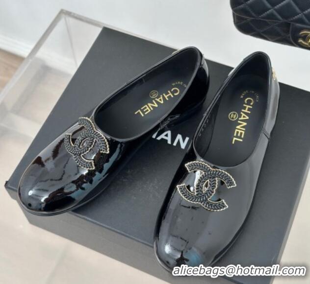 Unique Style Chanel Patent Calfskin Loafers Flat with CC Black 0103038