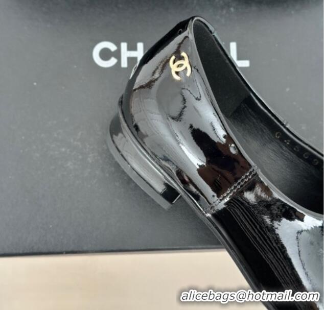 Unique Style Chanel Patent Calfskin Loafers Flat with CC Black 0103038