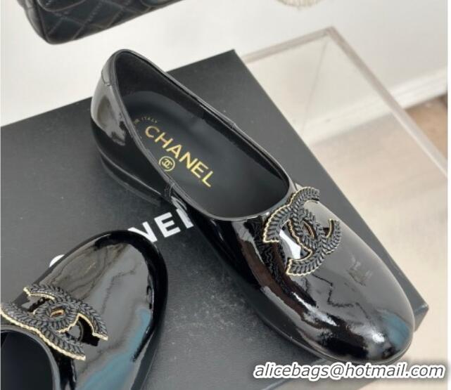 Unique Style Chanel Patent Calfskin Loafers Flat with CC Black 0103038