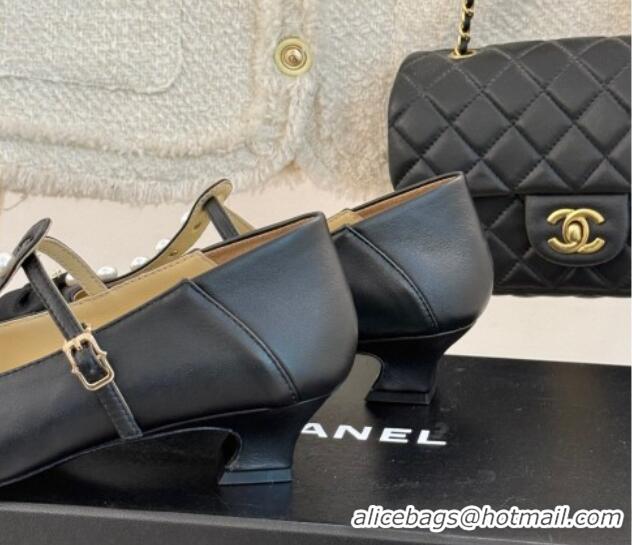 Shop Cheap Chanel Lambskin Mary Janes Pumps with Pearls and Bow Black 0103041