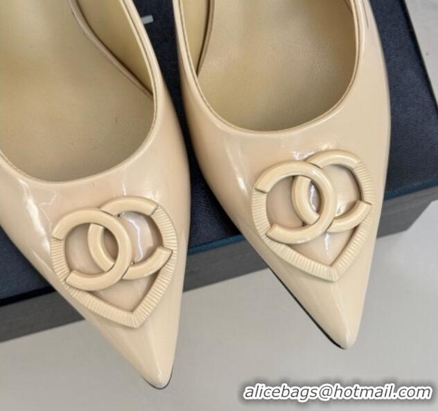 Unique Style Chanel Patent Calfskin Slingback Pumps 5cm with CC Heart Nude 0103047