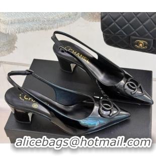 Good Looking Chanel Patent Calfskin Slingback Pumps 5cm with CC Heart Black 0103048