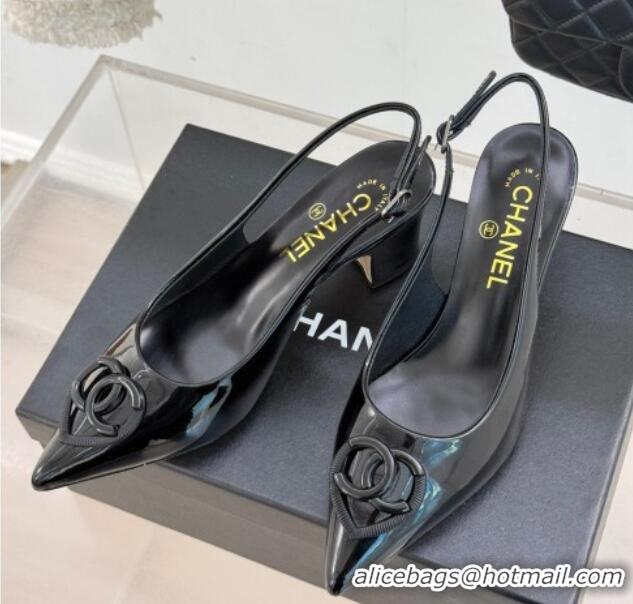 Good Looking Chanel Patent Calfskin Slingback Pumps 5cm with CC Heart Black 0103048