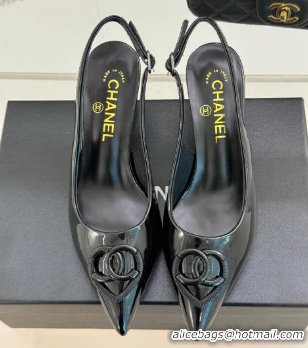 Good Looking Chanel Patent Calfskin Slingback Pumps 5cm with CC Heart Black 0103048