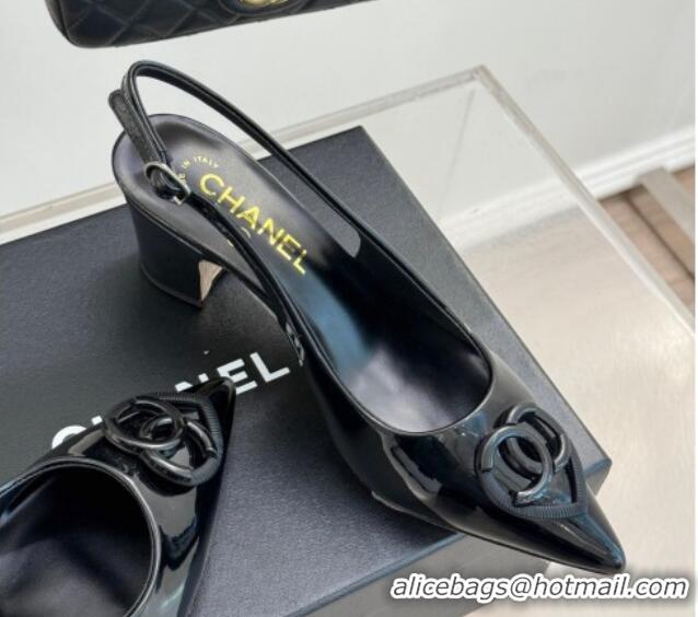 Good Looking Chanel Patent Calfskin Slingback Pumps 5cm with CC Heart Black 0103048