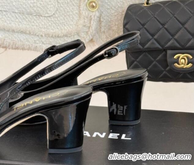 Good Looking Chanel Patent Calfskin Slingback Pumps 5cm with CC Heart Black 0103048