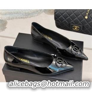 Perfect Chanel Patent Calfskin Ballet Flats with CC Heart Black 0103049