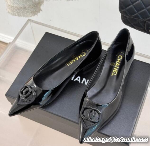 Perfect Chanel Patent Calfskin Ballet Flats with CC Heart Black 0103049