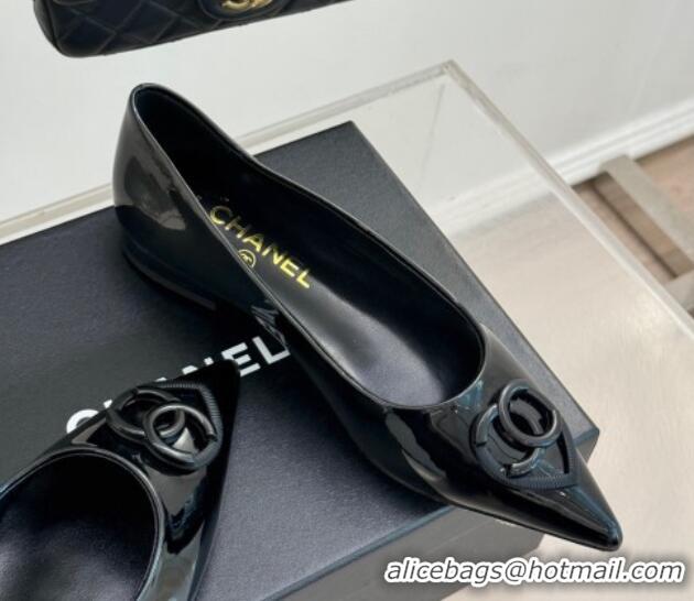 Perfect Chanel Patent Calfskin Ballet Flats with CC Heart Black 0103049