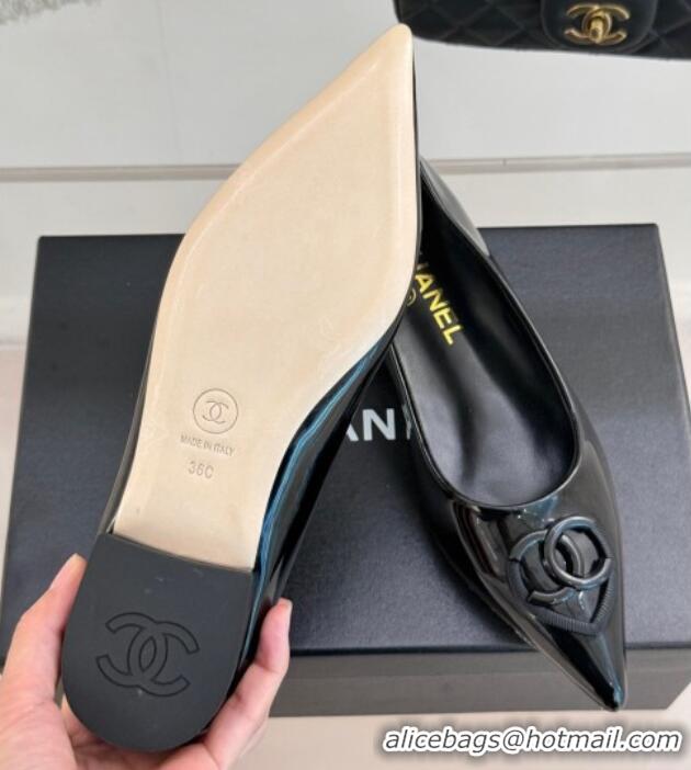 Perfect Chanel Patent Calfskin Ballet Flats with CC Heart Black 0103049