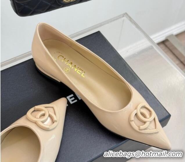 Good Quality Chanel Patent Calfskin Ballet Flats with CC Heart Nude 0103050